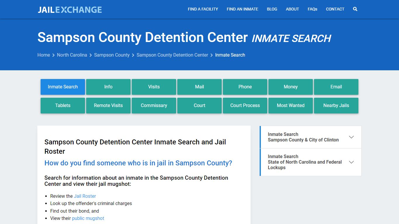 Sampson County Detention Center Inmate Search - Jail Exchange